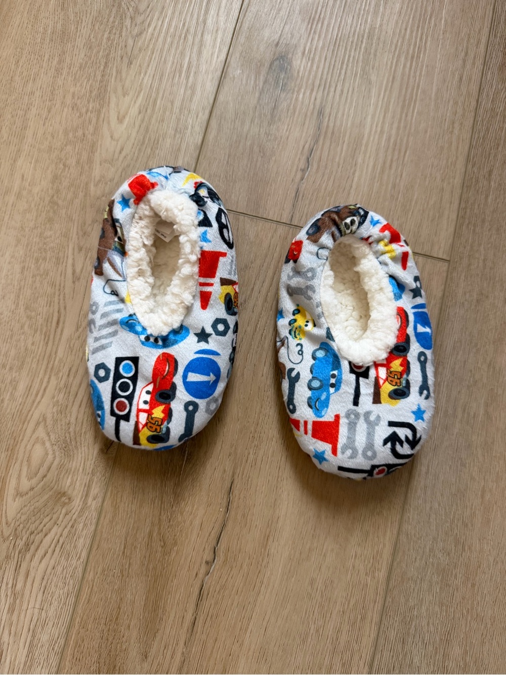 3T Disney Cars Plush Slippers in White, Blue, Red, Yellow